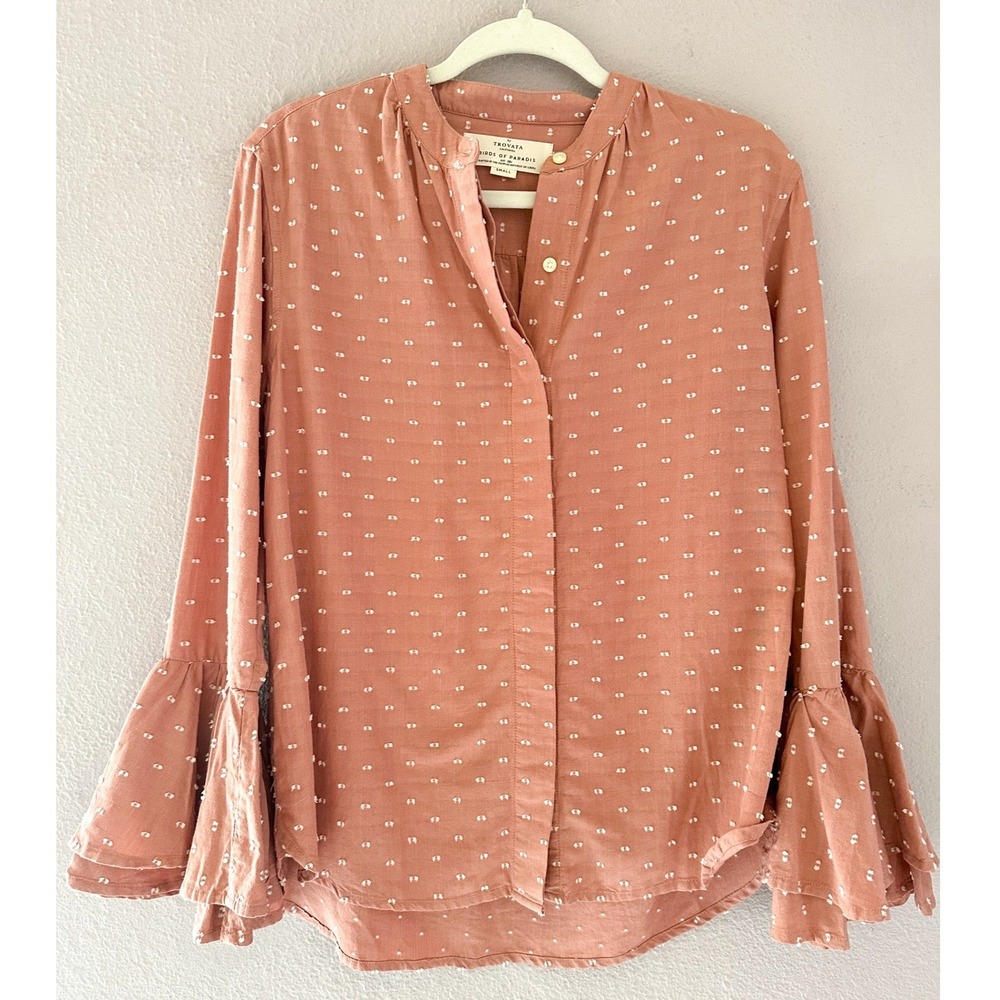 Birds of Paradis by Trovata Womens‎ Small Pink Swiss Dot Bell Sleeve Blouse Top